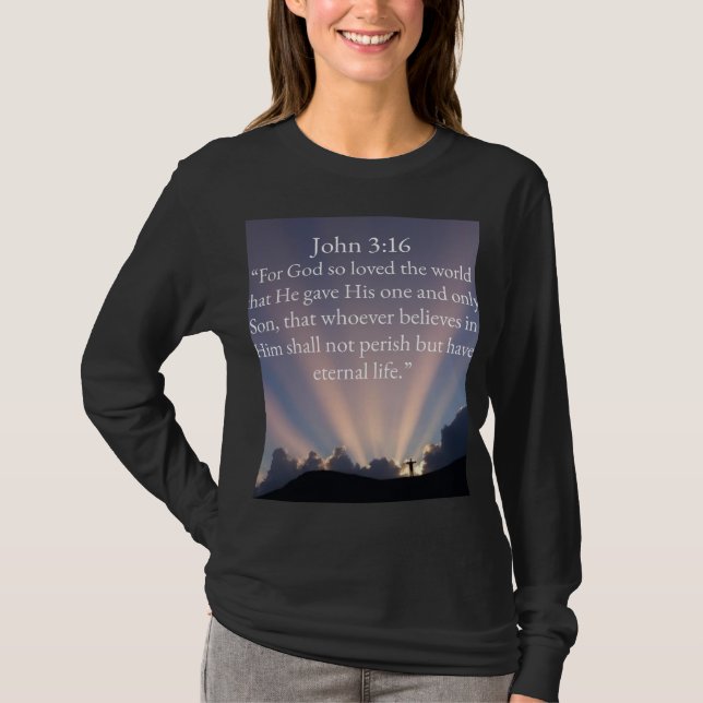 John 3:16 Bible Verse Women's Long Sleeve Tee (Framsida)