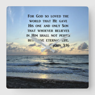 JOHN 3:16 BLÅ HIMMEL SCRIPTURE PHOTO FYRKANTIG KLOCKA