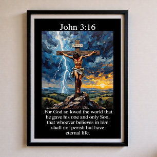 John 3:16 Blixtstorm Soluppgång Calvary Kors Poster