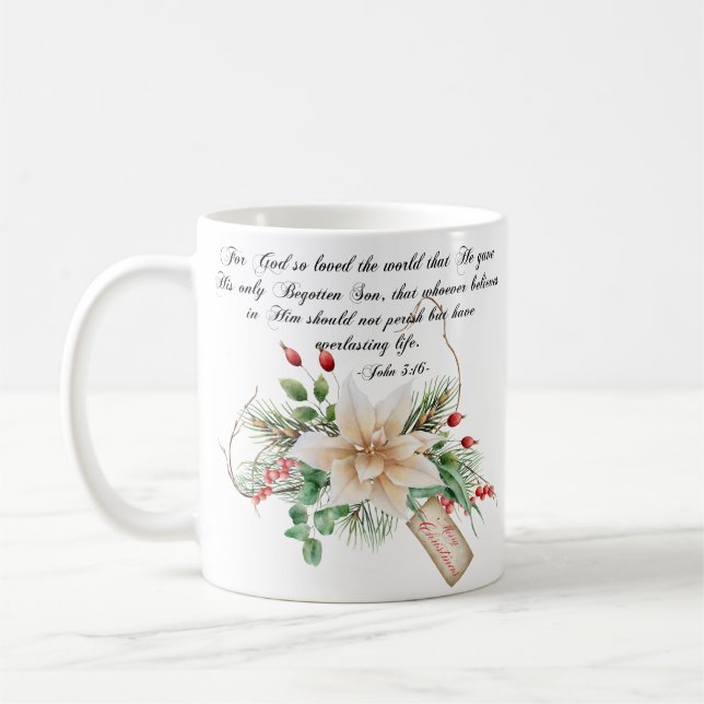 John 3:16 - Blommigten God jul Scripture Kaffemugg (Vänster)