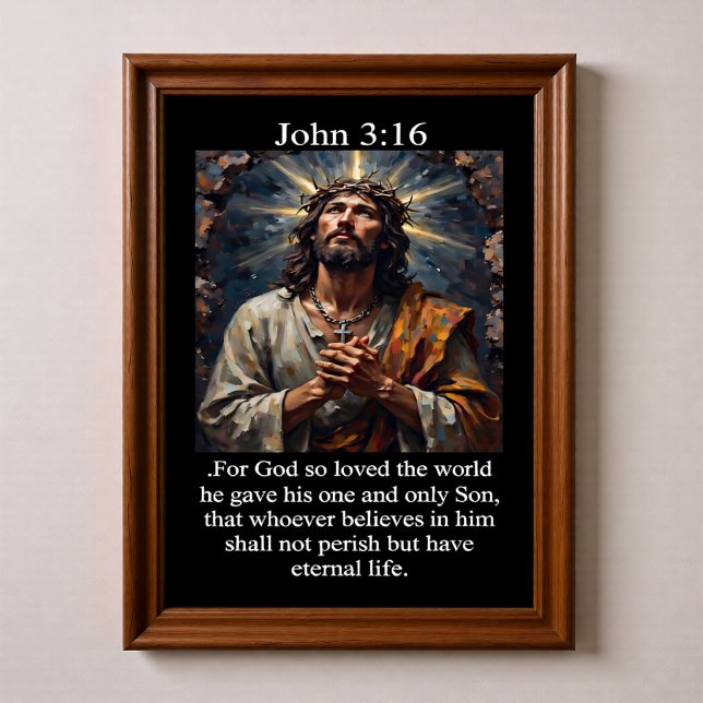 John 3:16 Bönfallande Jesus Tornekrona Kors  Poster (Skapare uppladdad)