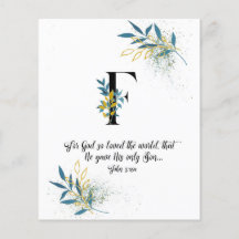 John 3:16, Brev F, Watercolor scripture card