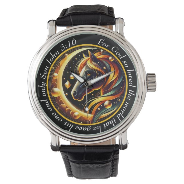 John 3:16 Celestial Horse Timepiece Spirit Faith Armbandsur (Framsida)