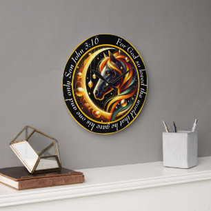 John 3:16 Christian Black and White Horse Head Stor Klocka