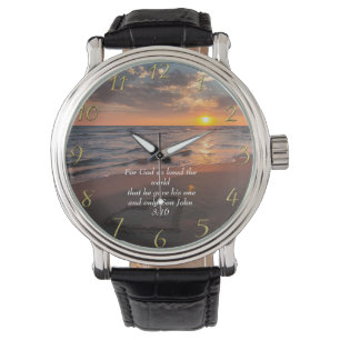 John 3:16 Christian Faith Sea med solnedgång Armbandsur