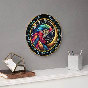 John 3:16 Christian Fold Tropical Parrot Stor Klocka