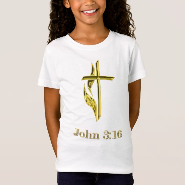 John 3:16 Christian Guld Kor-gåvor T-shirt (Framsida)