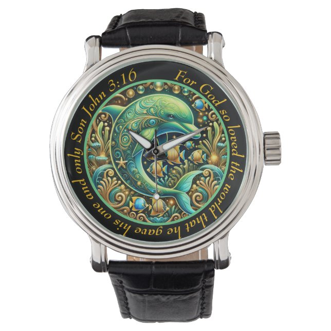 John 3:16 Elegant Dolphin Timepiece Divine Grace Armbandsur (Framsida)
