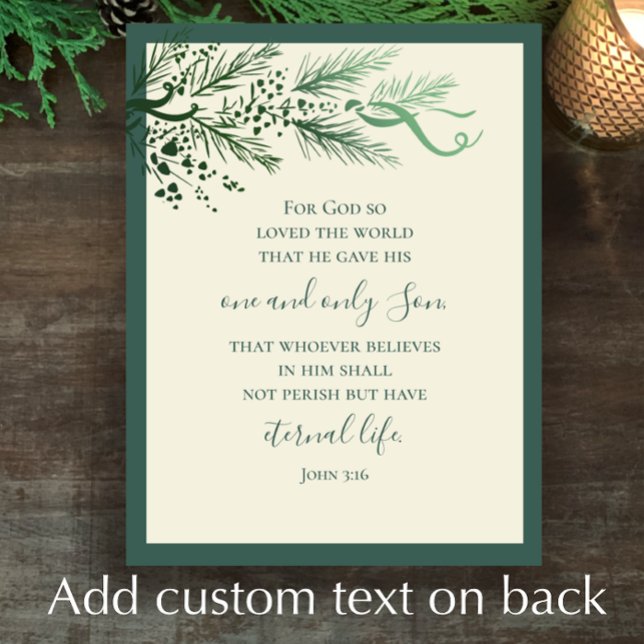 John 3:16 Elegant Modern Grey Anpassningsbar jul Julkort (Add your custom letter or greeting to this original pine John 3:16 Religios elegant Christmas card.
)