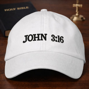 John 3:16 Grace Verses White Embroidery Christian Broderad Keps