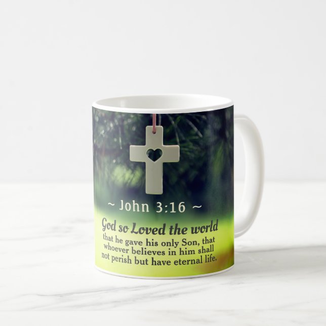 John 3:16 Gud älskade världen han gav sin son. Kaffemugg (Framsida höger)
