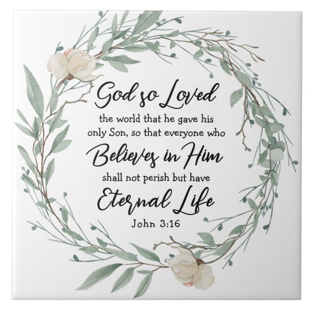 John 3:16 Gud älskade World Bible Verse Kakelplatta (Framsidan)