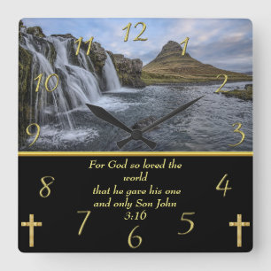 John 3:16 Gud så älskad  Fyrkantig Klocka