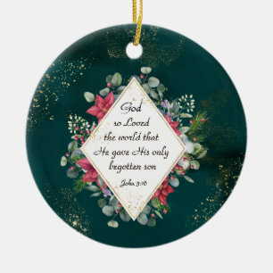 John.3:16 Gud så älskade världen, jul Julgransprydnad Keramik
