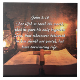 John 3:16 Gud så älskade världen, lantern Kakelplatta