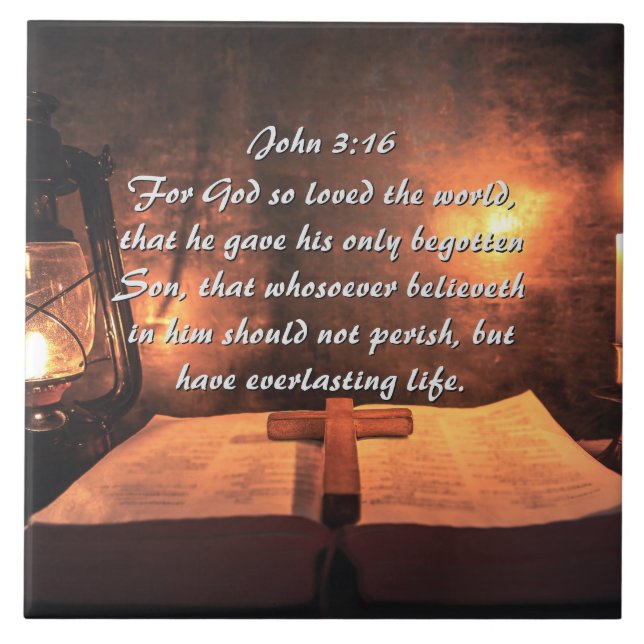 John 3:16 Gud så älskade världen, lantern Kakelplatta (Framsidan)