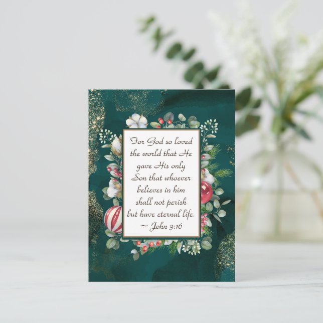 John 3:16 Gud så älskade världsbibeljulen Vykort (Stående Fram)