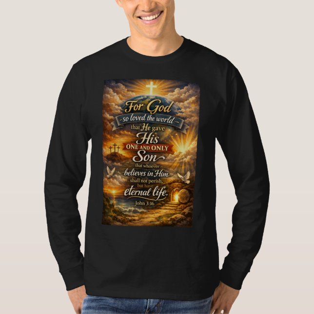 John 3:16 Herrens långärmade t-shirt för män (Framsida)