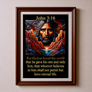 John 3:16 Jesus ansikte Röd Canyon Flod Soluppgång Poster