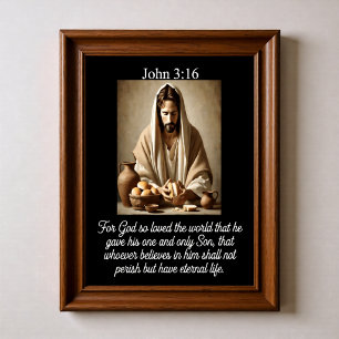 John 3:16 Jesus bryter bröd Nattvards korg Poster