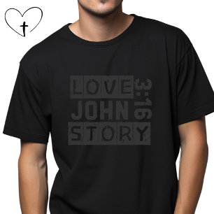 John 3:16 Kärlekshistoria Bibelcitat Grunge Svart T Shirt