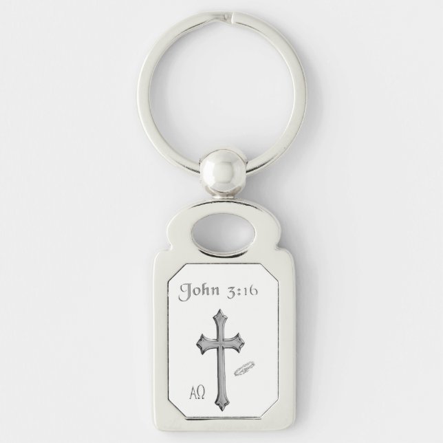 John 3:16-kläder rektangulärt silverfärgad nyckelring (Framsidan)