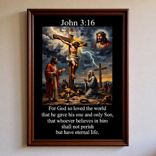 John 3:16 Korsfästelse Golgata Blixt Poster
