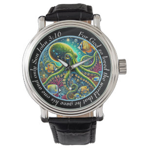 John 3:16 Levande Bläckfisk Urklocka Hav Tro Armbandsur