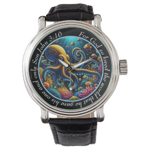 John 3:16 Levande Bläckfisk Urklocka Ocean Tro Armbandsur