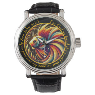 John 3:16 Livlig fiskturklocka Flödande tro Armbandsur