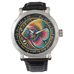 John 3:16 Livlig fiskturklocka Ocean Tro Armbandsur