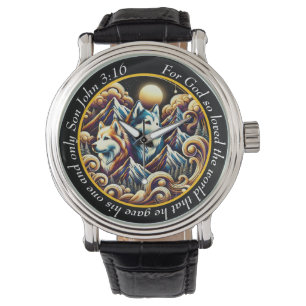 John 3:16 Majestätiskt Vargurklocka Wilderness Fai Armbandsur