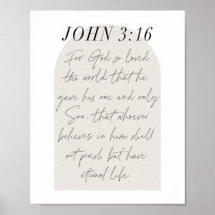 John 3:16 Minimal Boho Beige Arch-skript Poster