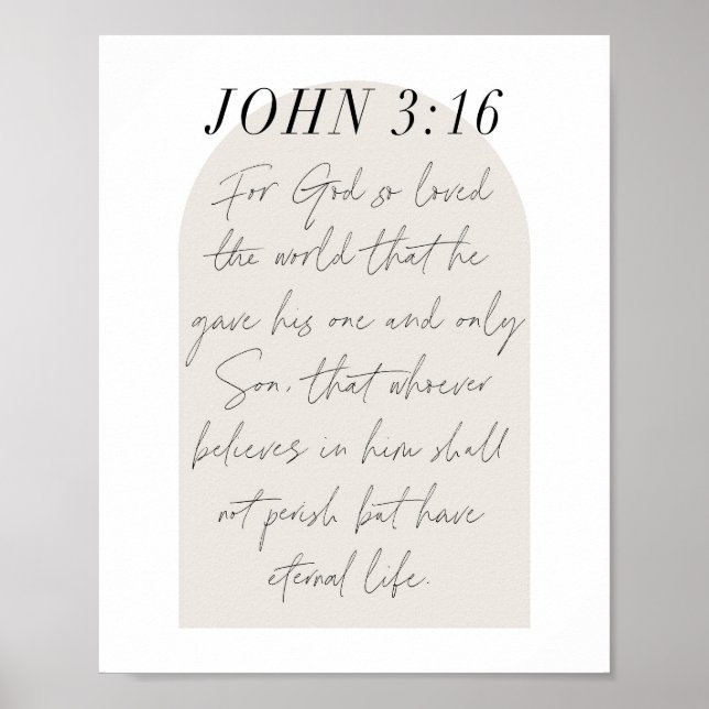 John 3:16 Minimal Boho Beige Arch-skript Poster (Framsidan)