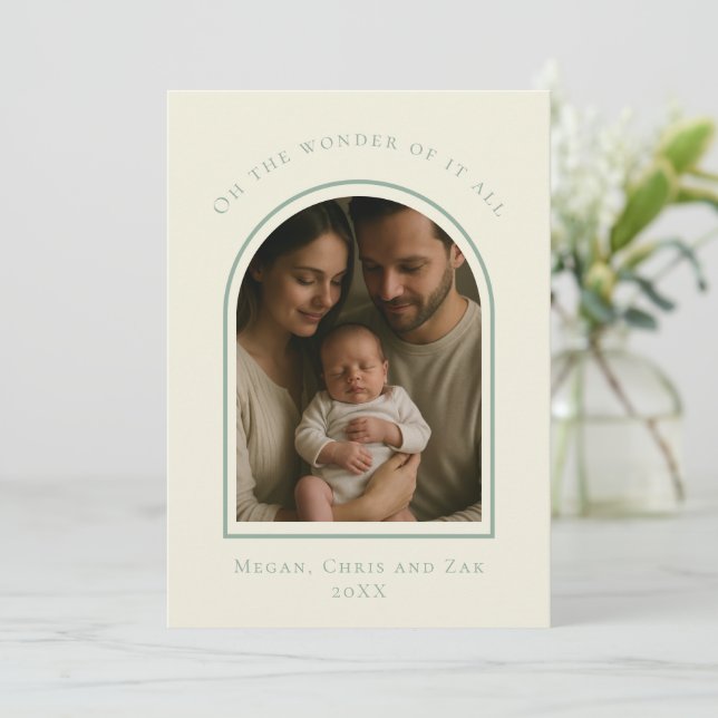 John 3:16 Modern Sage Elegant Arch Christmas Photo Julkort (Stående Fram)