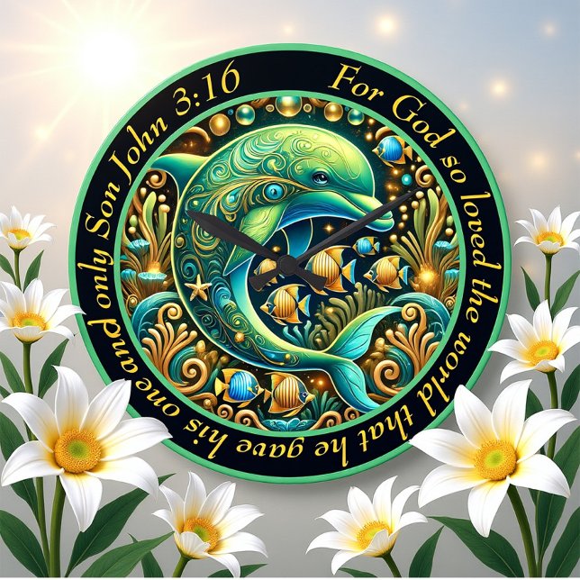 John 3:16 Ocean Harmony Dolphin Stor Klocka (Skapare uppladdad)