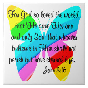 JOHN 3:16 RAINBOW BUTTRYCKLIGT KAKELPLATTA