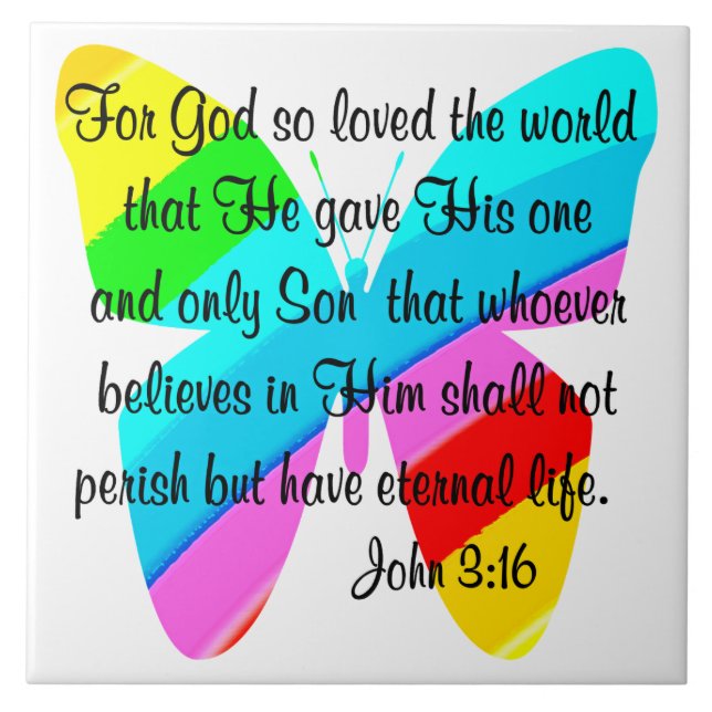 JOHN 3:16 RAINBOW BUTTRYCKLIGT KAKELPLATTA (Framsidan)