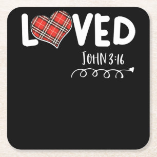 John 3:16 Red Play Heart Christian Underlägg Papper Kvadrat