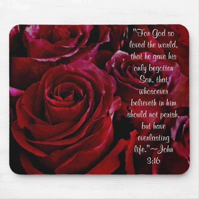 John 3:16 röd ros mousepad musmatta (Framsidan)