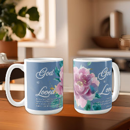 John 3 16 Rosa Watercolor Blommigt Christian Kaffemugg