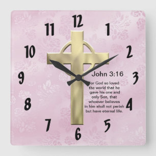 John 3:16 (rosor) fyrkantig klocka