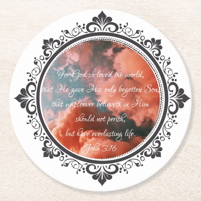 John 3:16 Rund Papper Underlägg (Framsidan)
