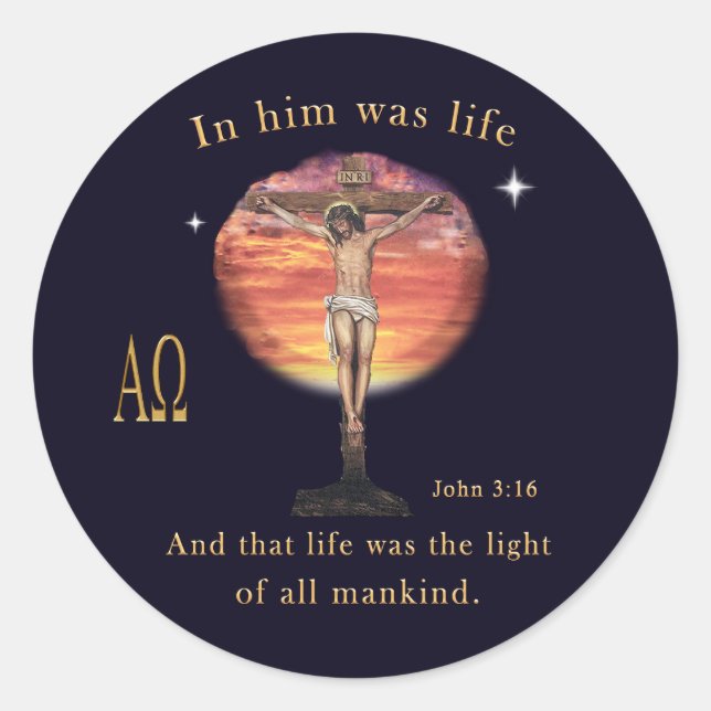 John 3:16 runt klistermärke (Framsida)