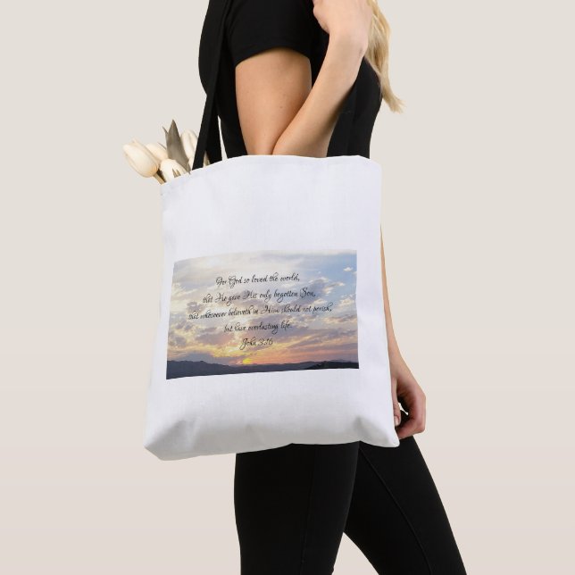 John 3:16 Shoulder Tote Bag Tygkasse (Närbild)