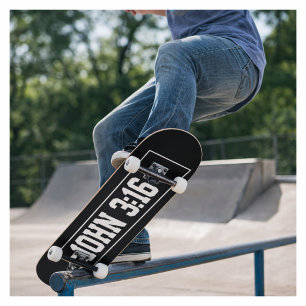 John 3:16 Simple Modern Black and White Christian Mini Skateboard Bräda 18,5 Cm