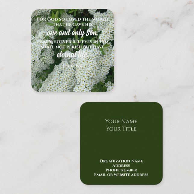 John 3:16 Skriptkortstext för foto-Anpassningsbar Fyrkantigt Visitkort (Fram/baksida)