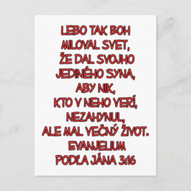 John 3:16 Slovakiska Vykort (Framsida)
