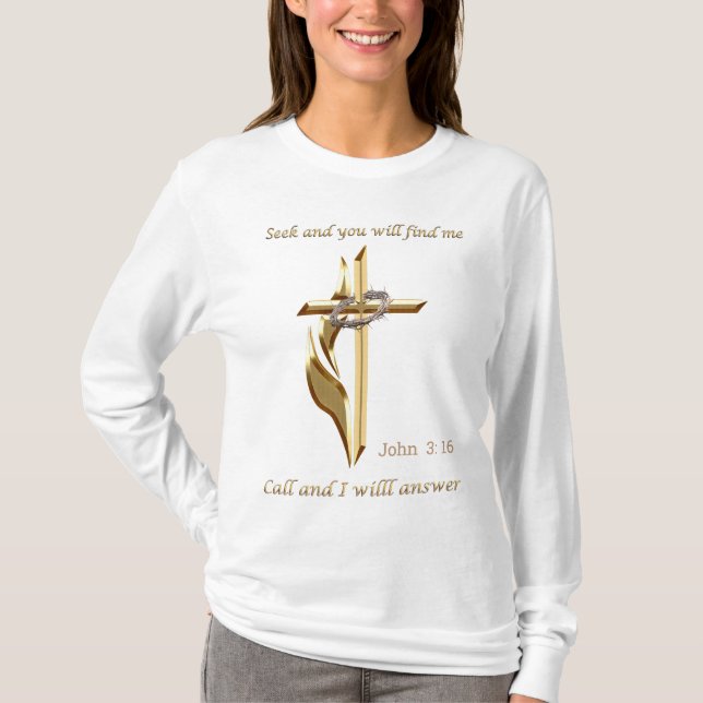 John 3:16 Sök och du hittar mig T Shirt (Framsida)