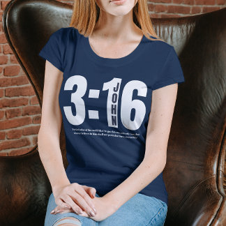 John 3:16 Solid Navy Christian bible verse T Shirt